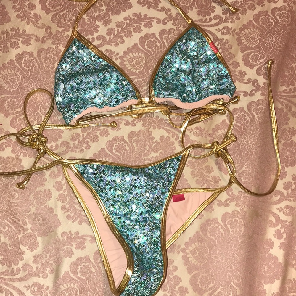 Aqua blue sequence bikini